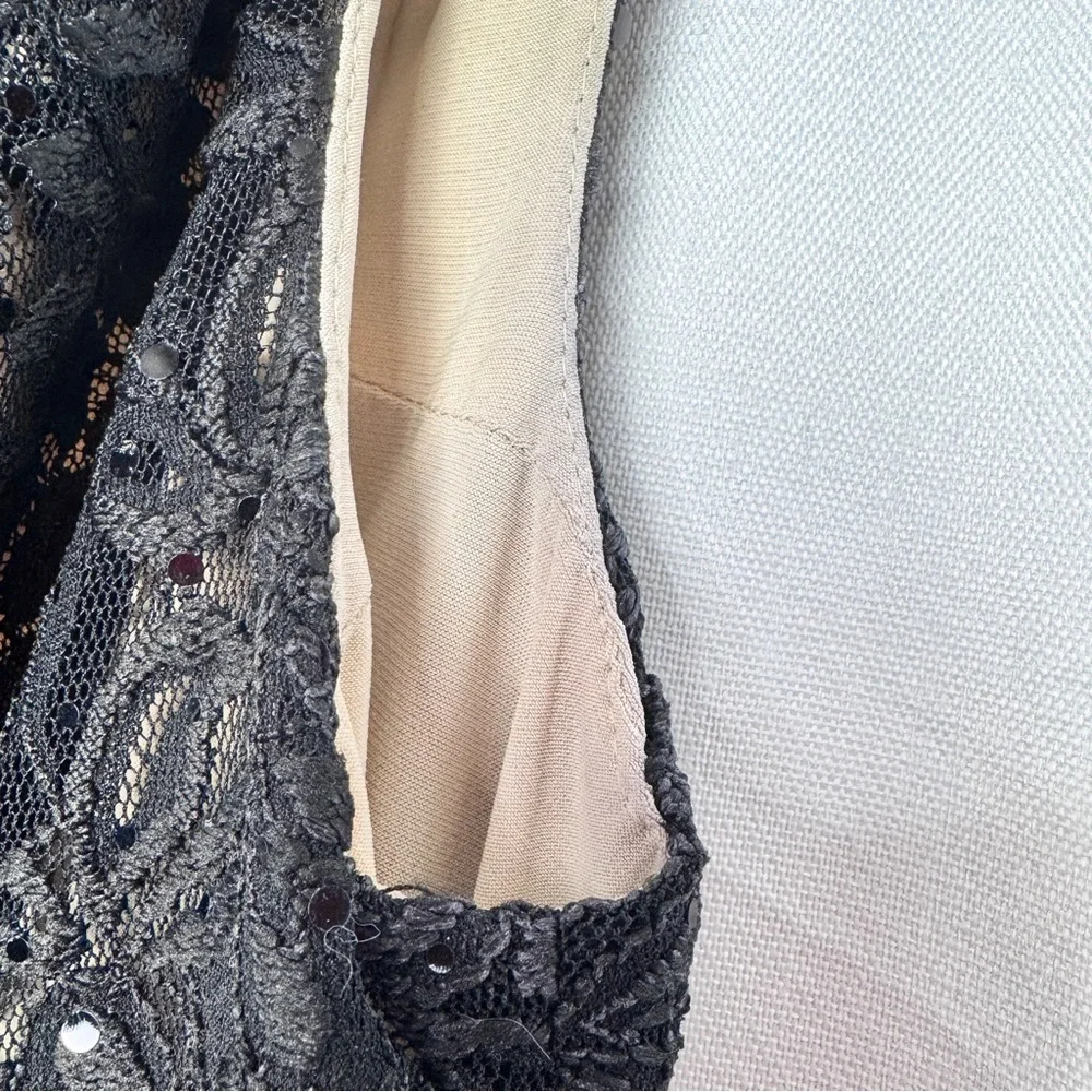 327. TAHARI Arthur S. Levine Black Lace Sequin Cocktail Dress Size 16 - Picture 10 of 10